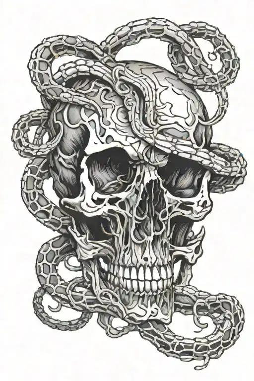 Skull Hand With Snake Wrapped Through The Bones