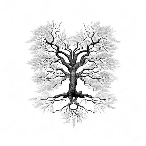 A Majestic Tree Of Life With Intricate Roots And Branches Intertwined With Various Animals And Birds