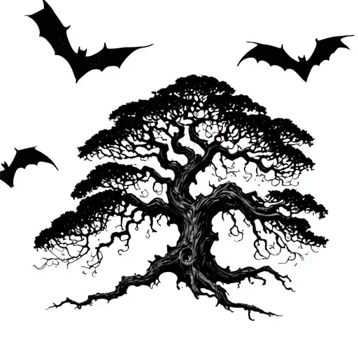 Dark Night Tree With Bats Flying Sleeve