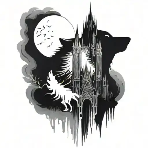 Inverted Cathedral With A Wolf Howling