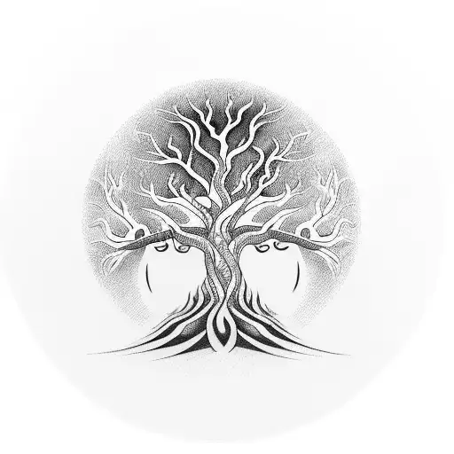 Tree Of Life With Half Buddha Face And Word Maktub