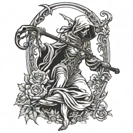 Female Nude Grim Reaper Holding A Scythe