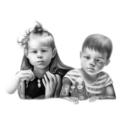 Two Children Posing In Front Of A Black Background