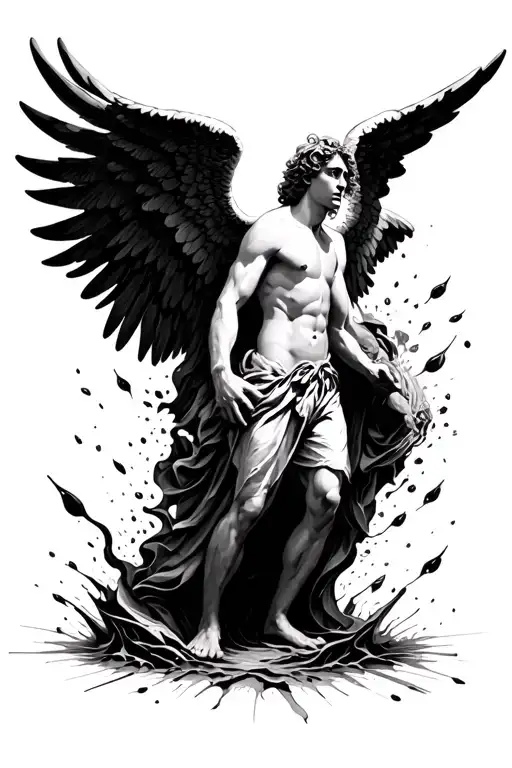 Angel Man With Wings Of Wax Falling Into Hole