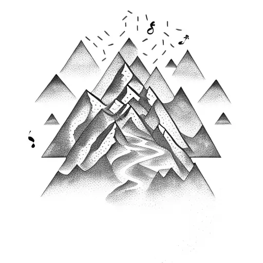 A Broken Mountain With A Trail Of Music Notes Coming Out