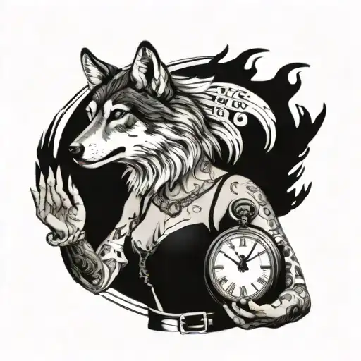 Wolf Woman Look And Pocket Watch With Numbers