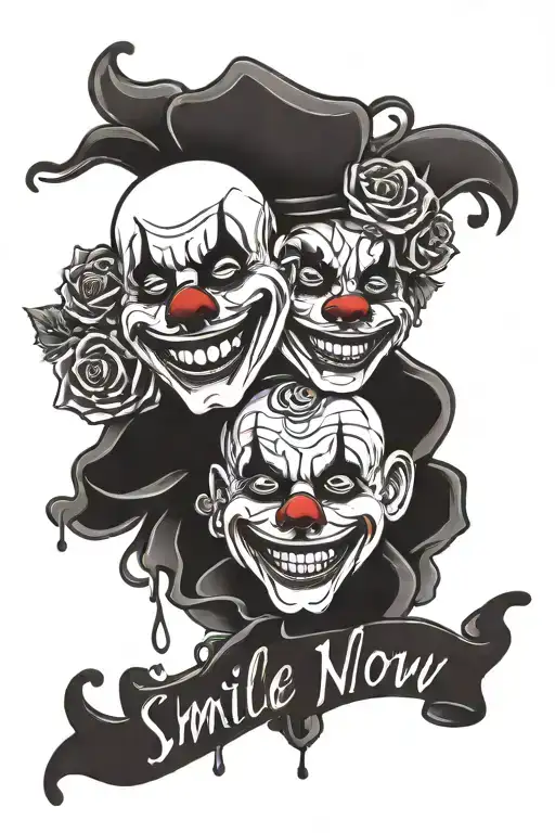 Smile Now Cry Later Clown Mask With Rose And Lettering Filler