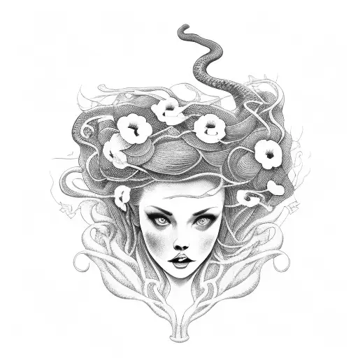 Women With The Hair Of Wipped Willow And A Snake Also With Poppies In The Hair