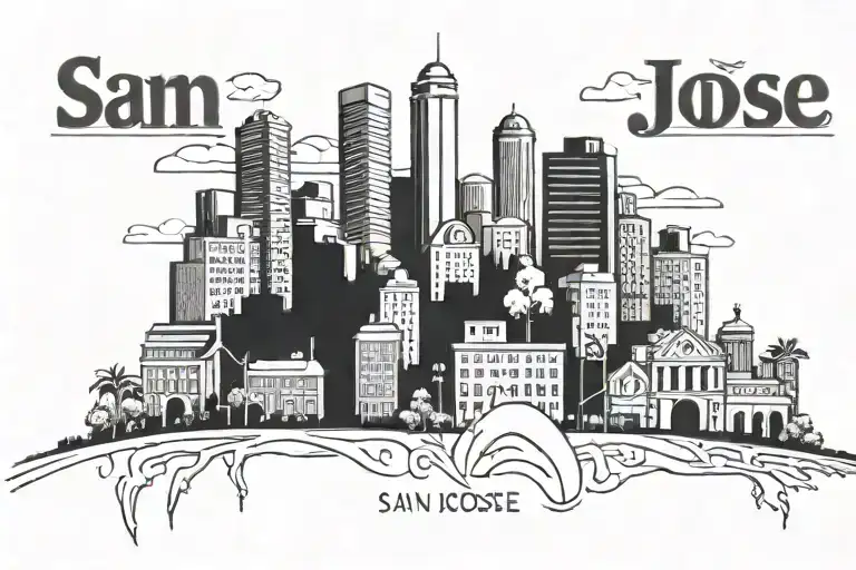 Downtown San Jose California Outline Filled