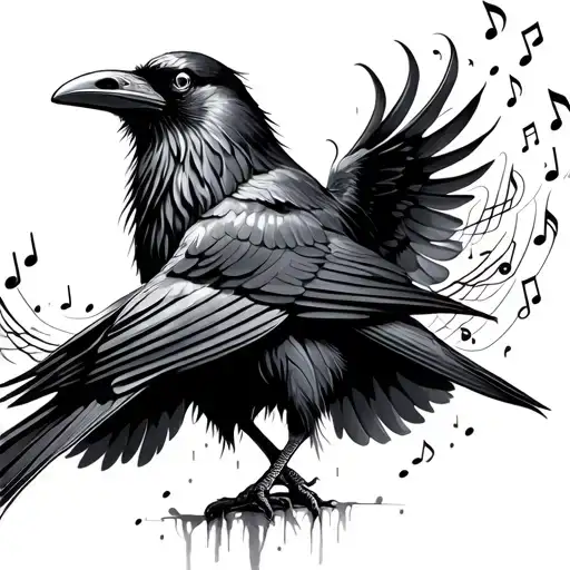 A Raven With Musical Notes Flowing Out Of Its Wings