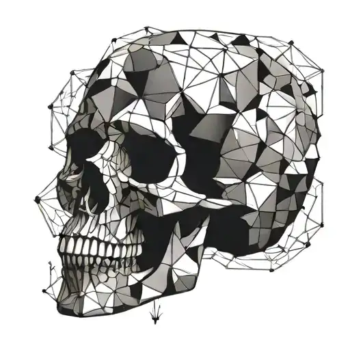 Geometric Skull Melting Into Cubes
