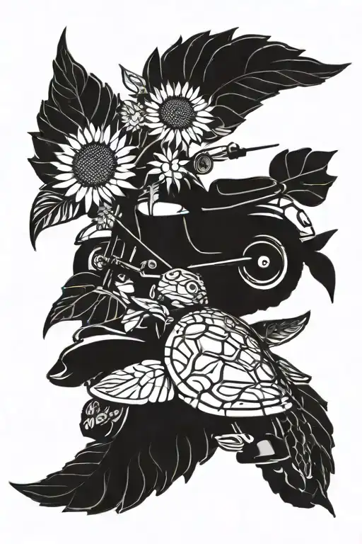 Sunflower And Sea Turtle And Book And Motorcycle And Music