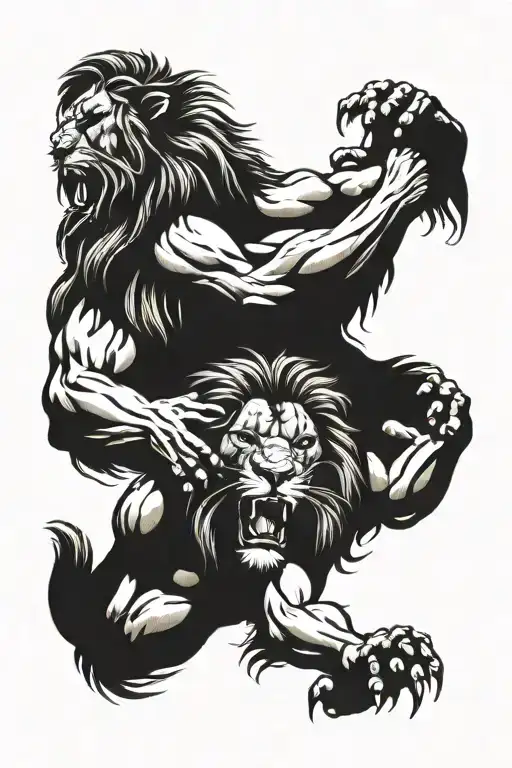 Muscular Arm Grabbing Lion By Throat