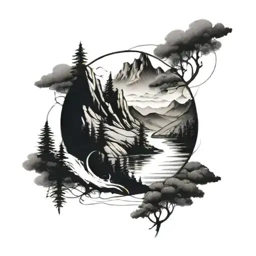 A Mountain Landscape With A Winding Hiking Trail Leading To A Serene Fishing Spot