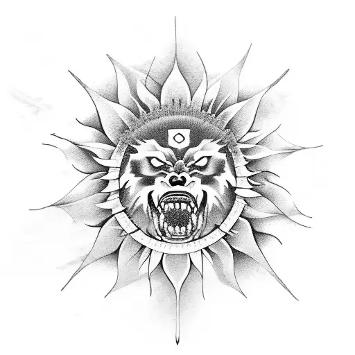 Samurai War In A Sunflower Field With Wolfs