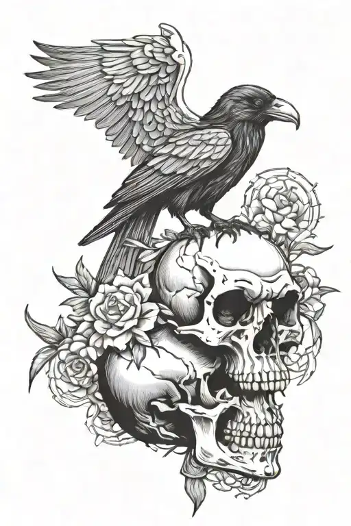 Norse Raven Perched On A Skull