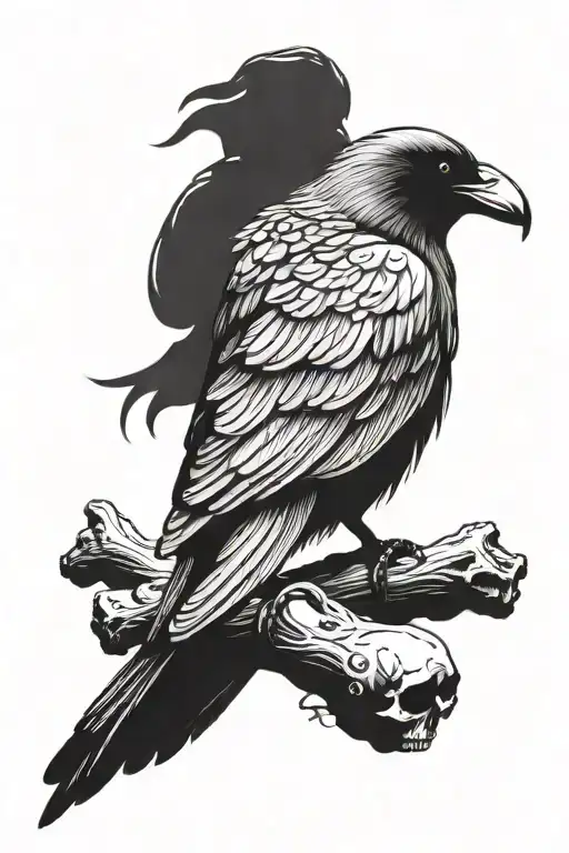 Norse Raven Perched On A Skull