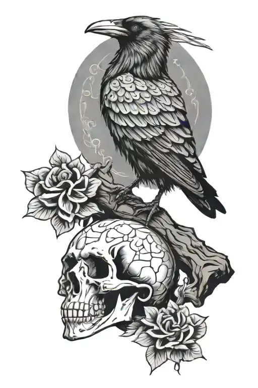 Norse Raven Perched On A Skull