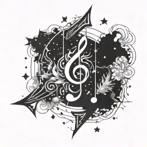 A Tattoo Design Combining The Gemini Constellation With Elements Of Fire And Music