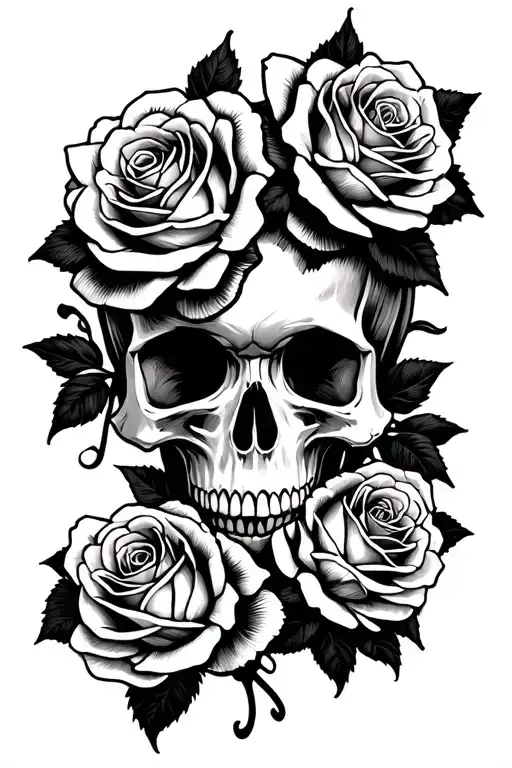 Skull And 3 Roses Tattoo
