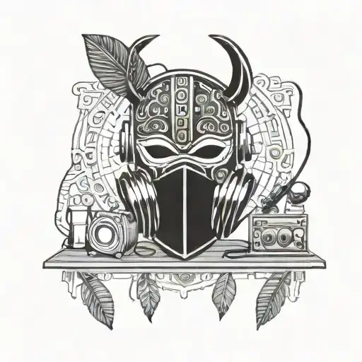 Combine A Traditional African Mask With A Mixing Board And Headphones