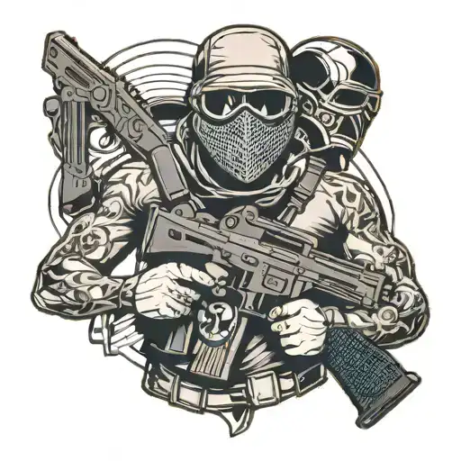 Ski Mask Men Holding Gun Belt And Holsters