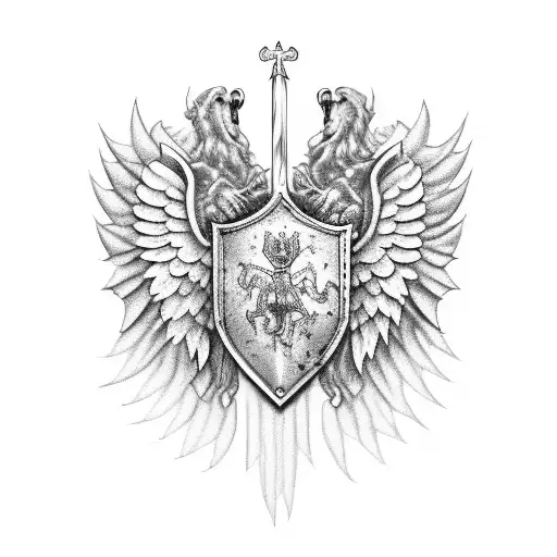 Heraldic Shield Angel Wings Bear Armor