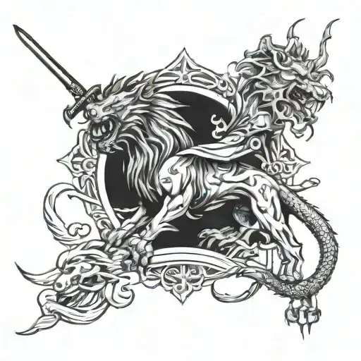 Lion And Dragon With Katana
