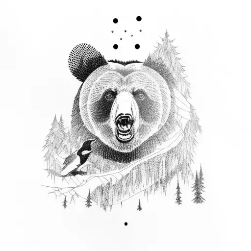 Bear In The Forest Crows In The Sky