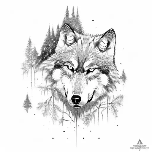 Wolf In The Forest Crows In The Sky