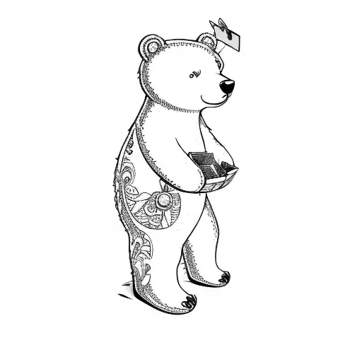 A Yellow Bear Holding A Red Box