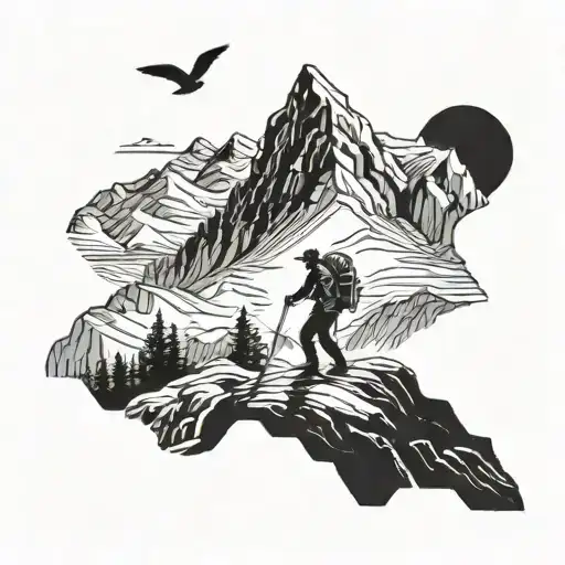 A Detailed Silhouette Of A Hiker Trekking Up A Mountain Trail