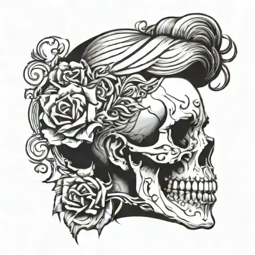 Female Skull With Shaved Side Profile Traditional Lady