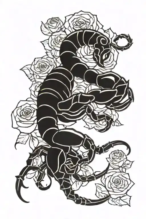 Scorpion Intertwined With Rose Tattoo And The Name Sarah In There