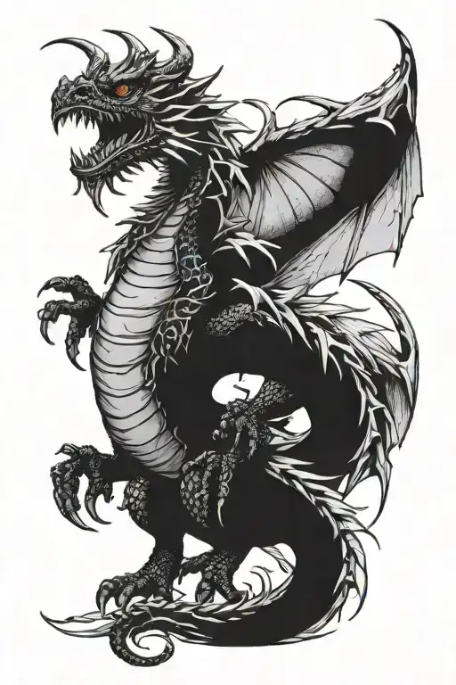 Dragon With Tiny Chicken On Its Shoulder