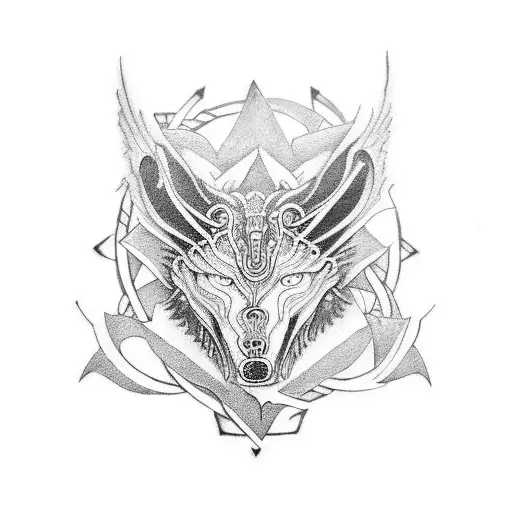 Fenrir And Raven In An Intricate Nordic Rune Circle