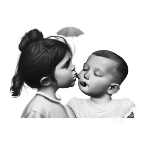 A Little Girl Kissing A Little Boy