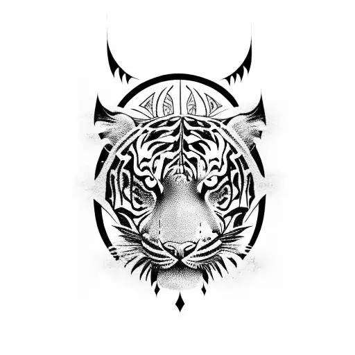 Polynesian Tattoo With Tiger On Top