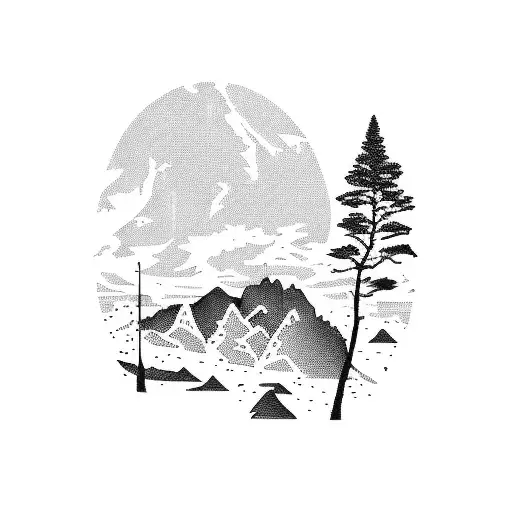 Irish And New Zealand Landscapes Merged In Blackwork Style