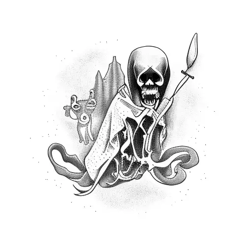 Grim Reaper Surrounded By A Menagerie Of Animals