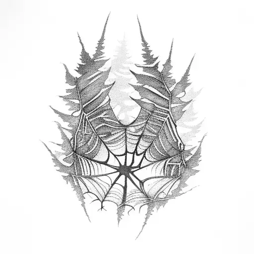 A Spooky Forest With Ferns And Spiderwebs Intertwined