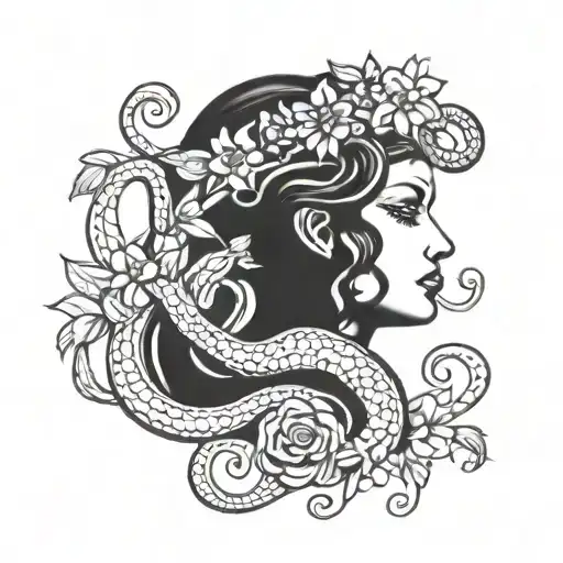 Medusa With Flowers And Snake Crown Adorned