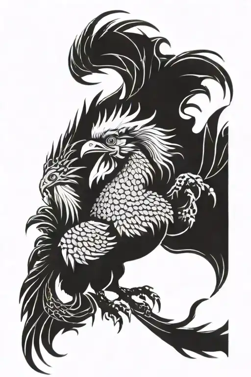 Rooster Fighting With Dragon