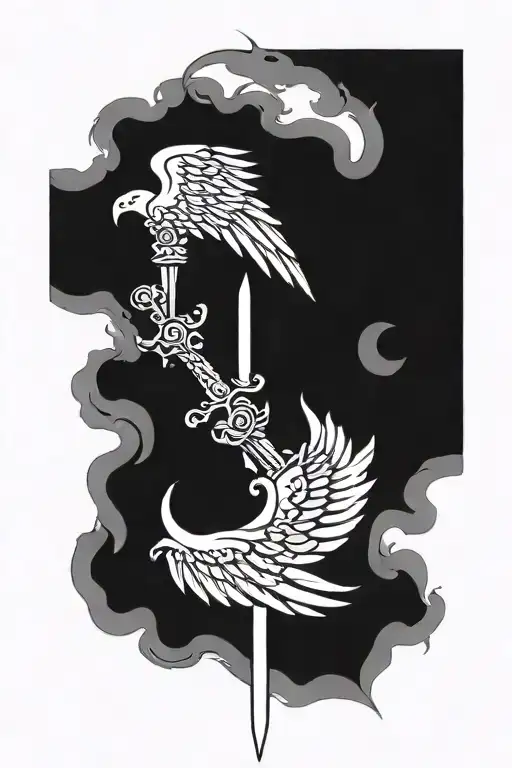 Sword And Wing Spread Wide Open Wings