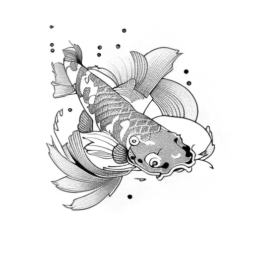 Koi Fish Whit Sakura Flowers Around