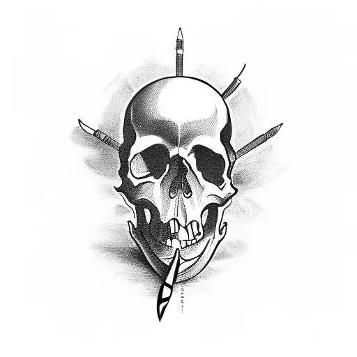 Skull With Knife Stabbed Through