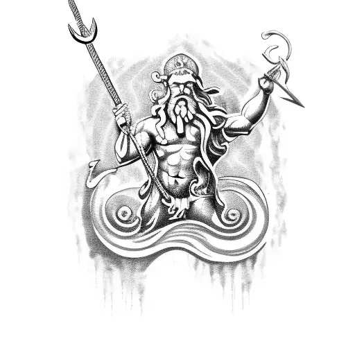 Poseidon Holding A Pisces Shaped Trident