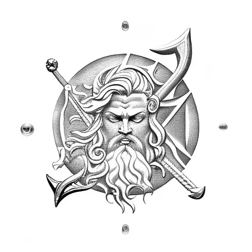 Poseidon Holding A Pisces Shaped Trident