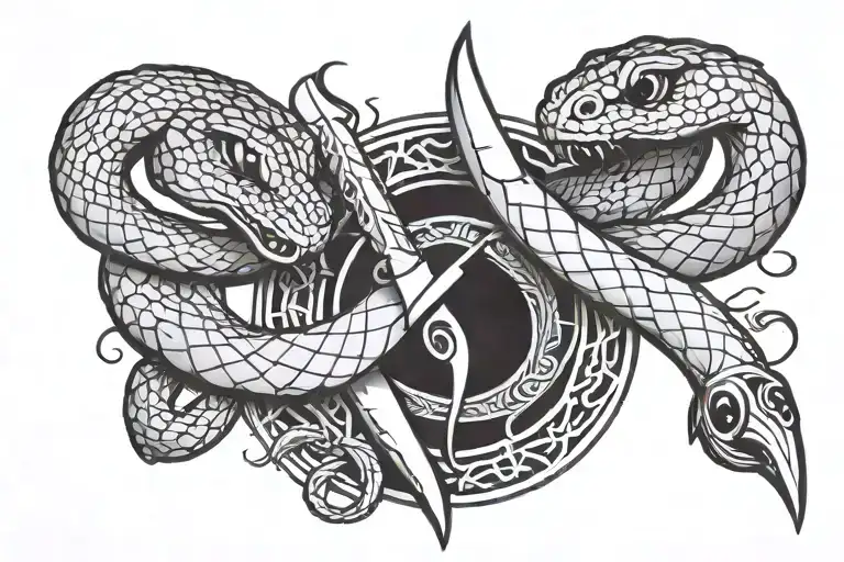 2 Headed Snake Wrapping A Knife