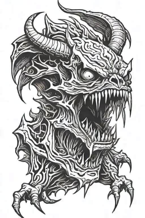 A Large Demonic Creature With Black Wings Grinning With Blood Coming From Its Mouth